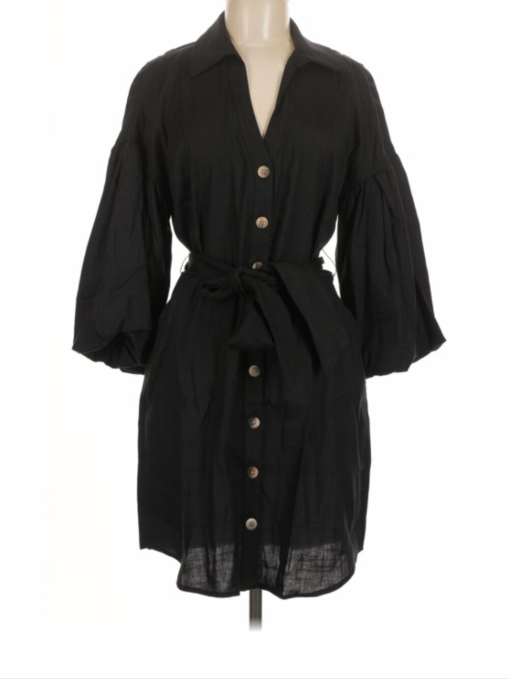 Veronica Beard Sz 12 Linen Samy Puff Sleeve Button Down Shirt Mini Dress Womens